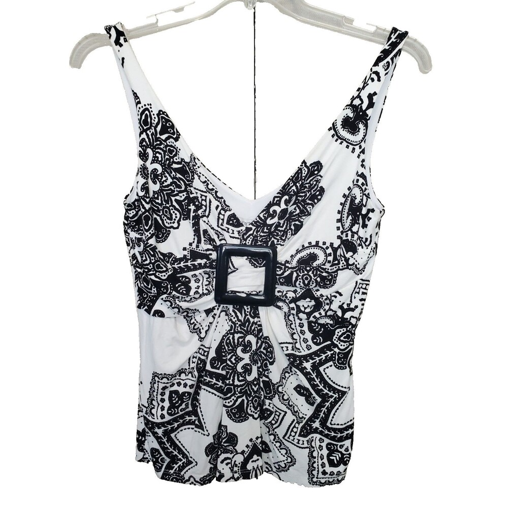 Cache Vintage Paisley Babydoll Gathered Buckle Sleeveless Lined Top 90s Y2K Sz M